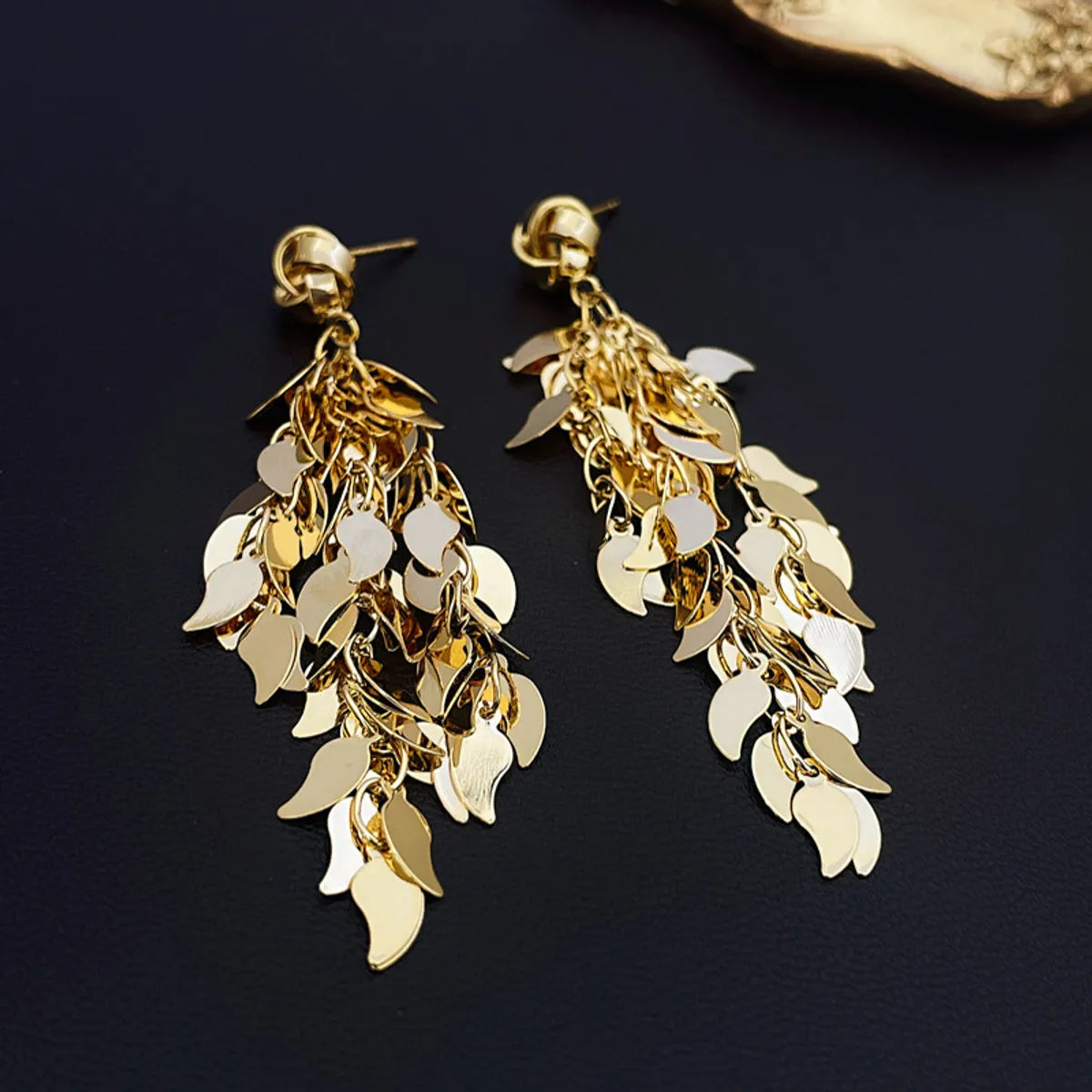 1 Pair Ig Style Exaggerated Tassel Solid Color Plating Inlay Metal Rhinestones Drop Earrings