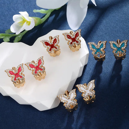 1 Pair IG Style Fairy Style Classic Style Butterfly Enamel Plating Inlay Copper Alloy Rhinestones 18K Gold Plated Ear Studs