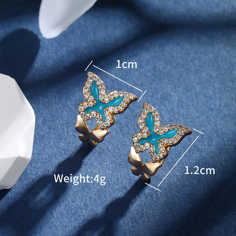 1 Pair IG Style Fairy Style Classic Style Butterfly Enamel Plating Inlay Copper Alloy Rhinestones 18K Gold Plated Ear Studs