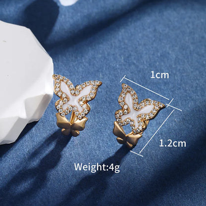 1 Pair IG Style Fairy Style Classic Style Butterfly Enamel Plating Inlay Copper Alloy Rhinestones 18K Gold Plated Ear Studs