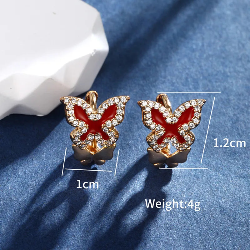 1 Pair IG Style Fairy Style Classic Style Butterfly Enamel Plating Inlay Copper Alloy Rhinestones 18K Gold Plated Ear Studs