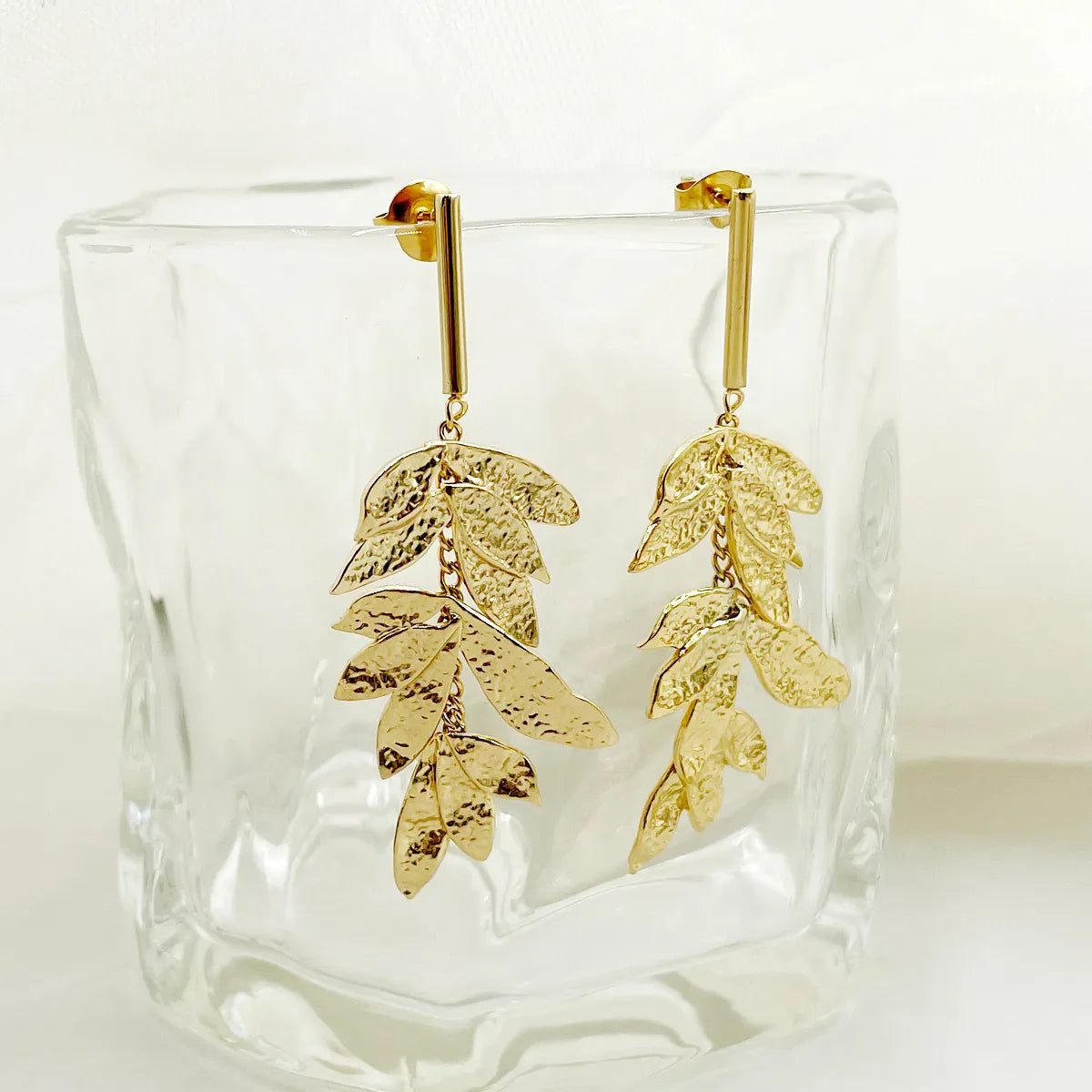 1 Pair IG Style Fairy Style Korean Style Leaves Heart Shape Feather 304 Stainless Steel 14K Gold Plated Drop Earrings