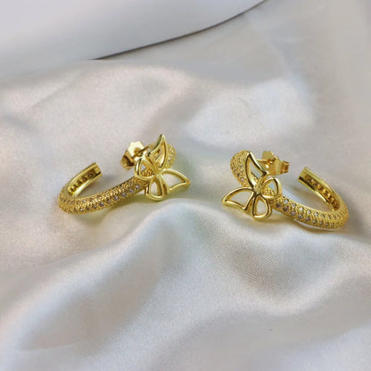 1 Pair IG Style Fairy Style Nordic Style Butterfly Plating Inlay Copper Zircon 18K Gold Plated Ear Studs