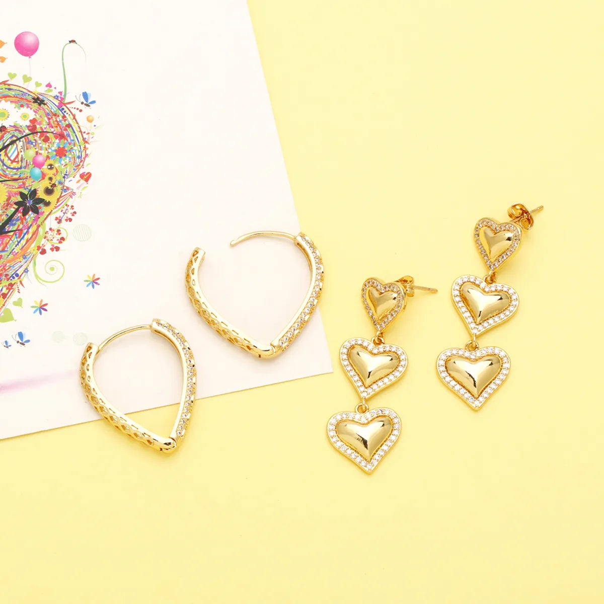 1 Pair Ig Style Fashion Simple Style Heart Shape Plating Inlay Copper Zircon 18k Gold Plated Drop Earrings