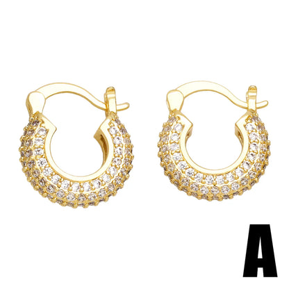 1 Pair Ig Style Fashion Simple Style Round Plating Inlay Copper Zircon 18k Gold Plated Earrings