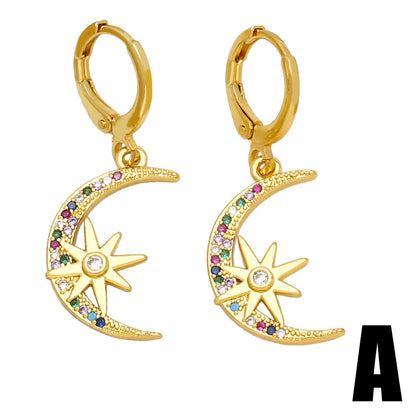 1 Pair Ig Style Fashion Star Moon Butterfly Plating Inlay Copper Zircon 18k Gold Plated Drop Earrings