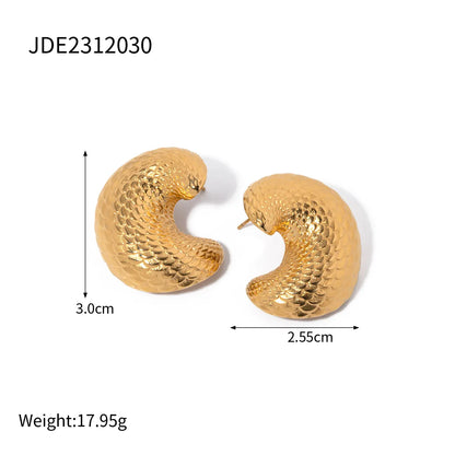 1 Pair IG Style Fish Scales 304 Stainless Steel 18K Gold Plated Earrings