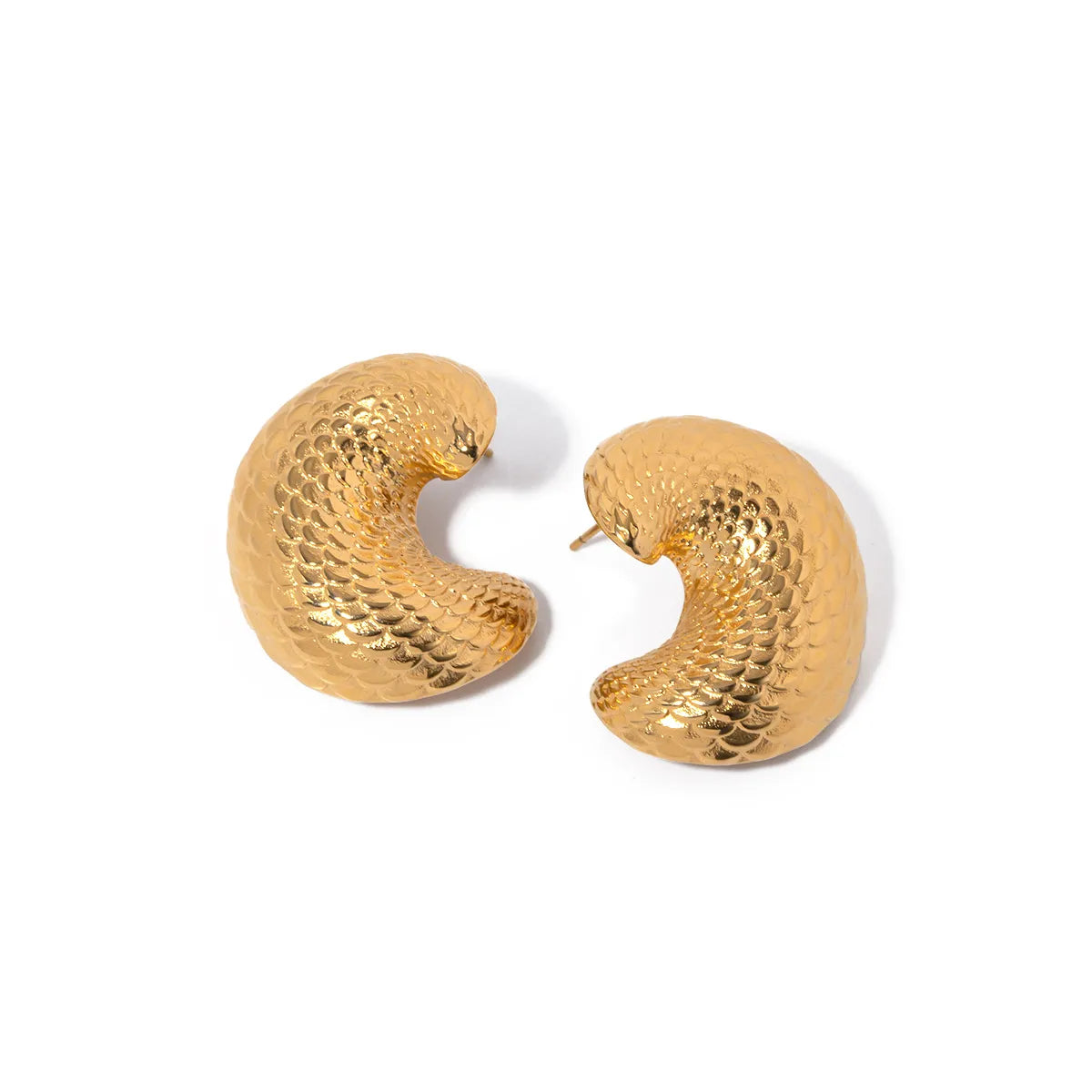 1 Pair IG Style Fish Scales 304 Stainless Steel 18K Gold Plated Earrings