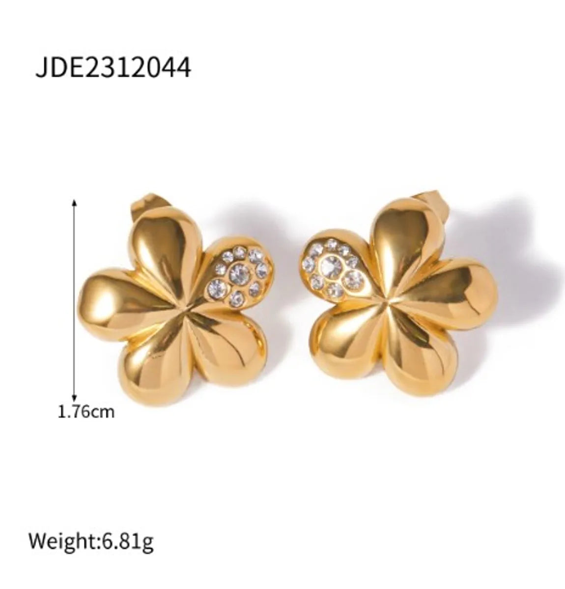 1 Pair IG Style Flower Inlay Stainless Steel Rhinestones 18K Gold Plated Ear Studs