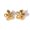 1 Pair IG Style Flower Inlay Stainless Steel Rhinestones 18K Gold Plated Ear Studs