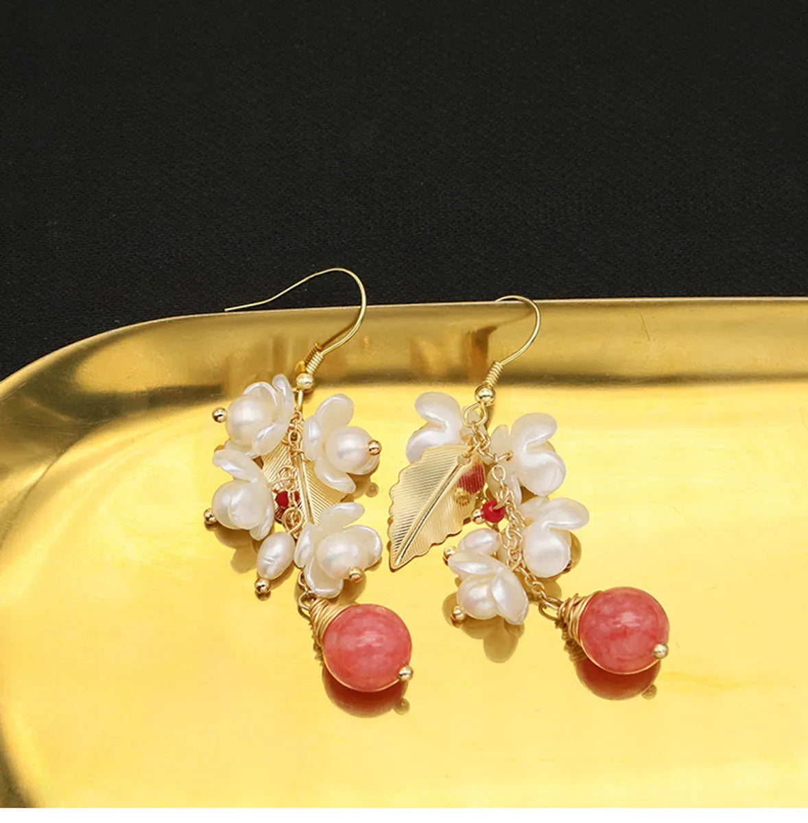 1 Pair Ig Style Flower Plating Freshwater Pearl Sterling Silver 18k Gold Plated Drop Earrings