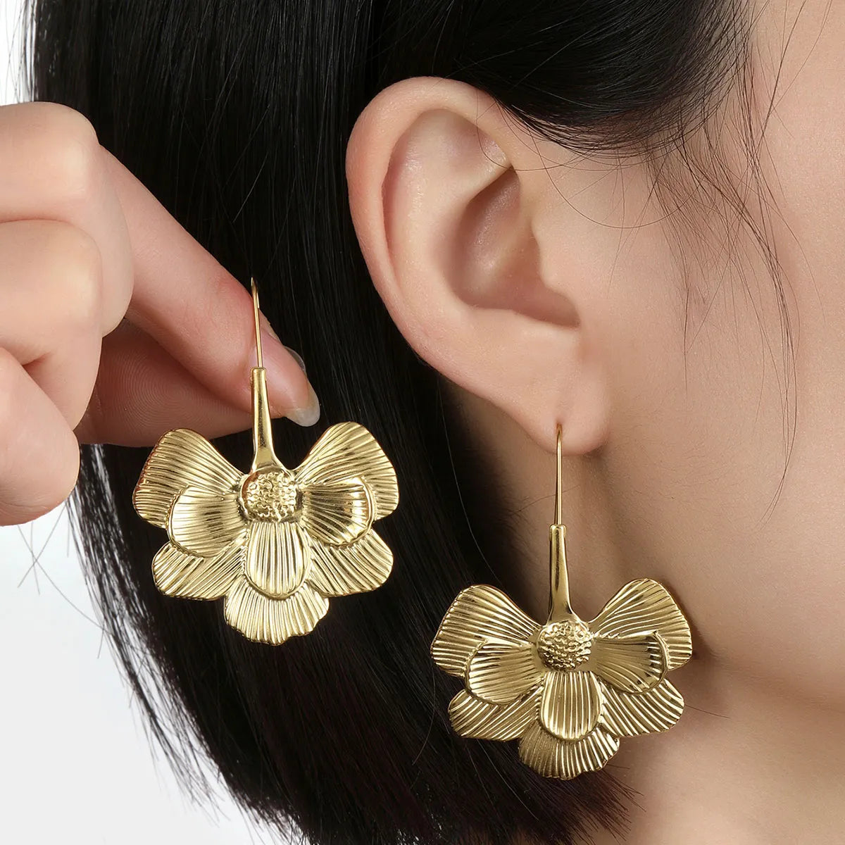 1 Pair IG Style Flower Plating 201 Stainless Steel 18K Gold Plated Ear Studs