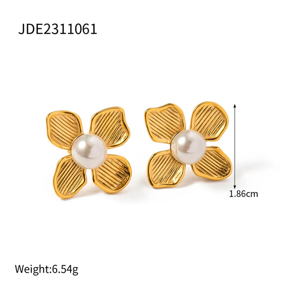 1 Pair Ig Style Flower Stainless Steel 18k Gold Plated Ear Studs