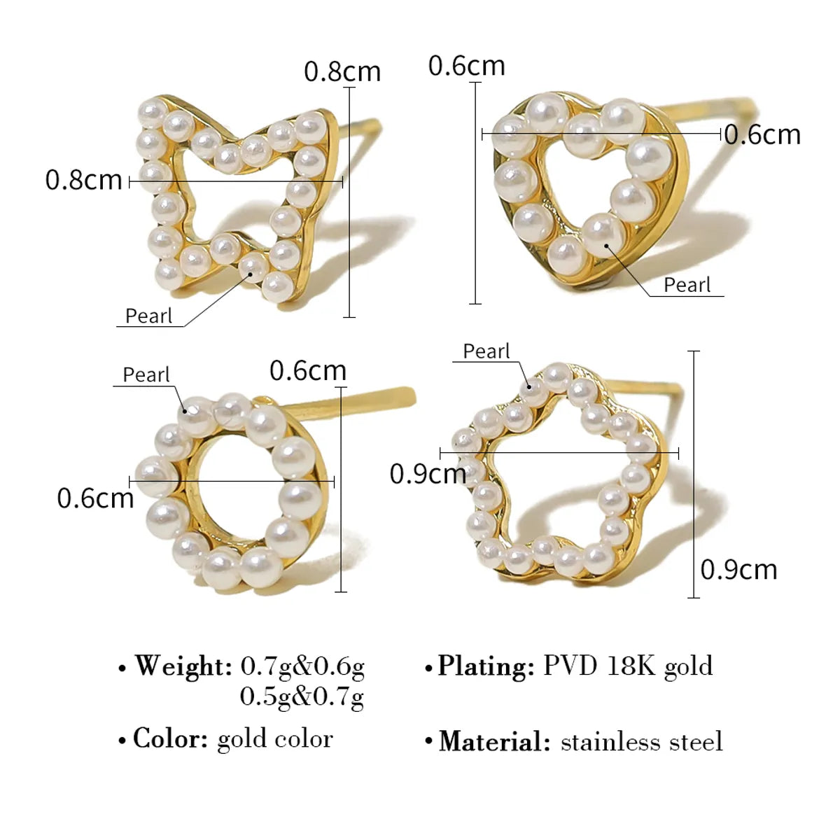 1 Pair Ig Style French Style Classic Style Butterfly Plating Inlay Stainless Steel Titanium Steel Artificial Pearls 18k Gold Plated Ear Studs