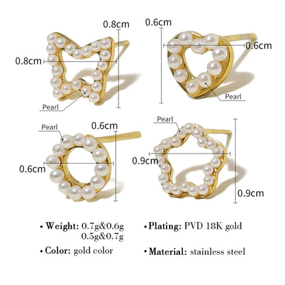 1 Pair Ig Style French Style Classic Style Butterfly Plating Inlay Stainless Steel Titanium Steel Artificial Pearls 18k Gold Plated Ear Studs