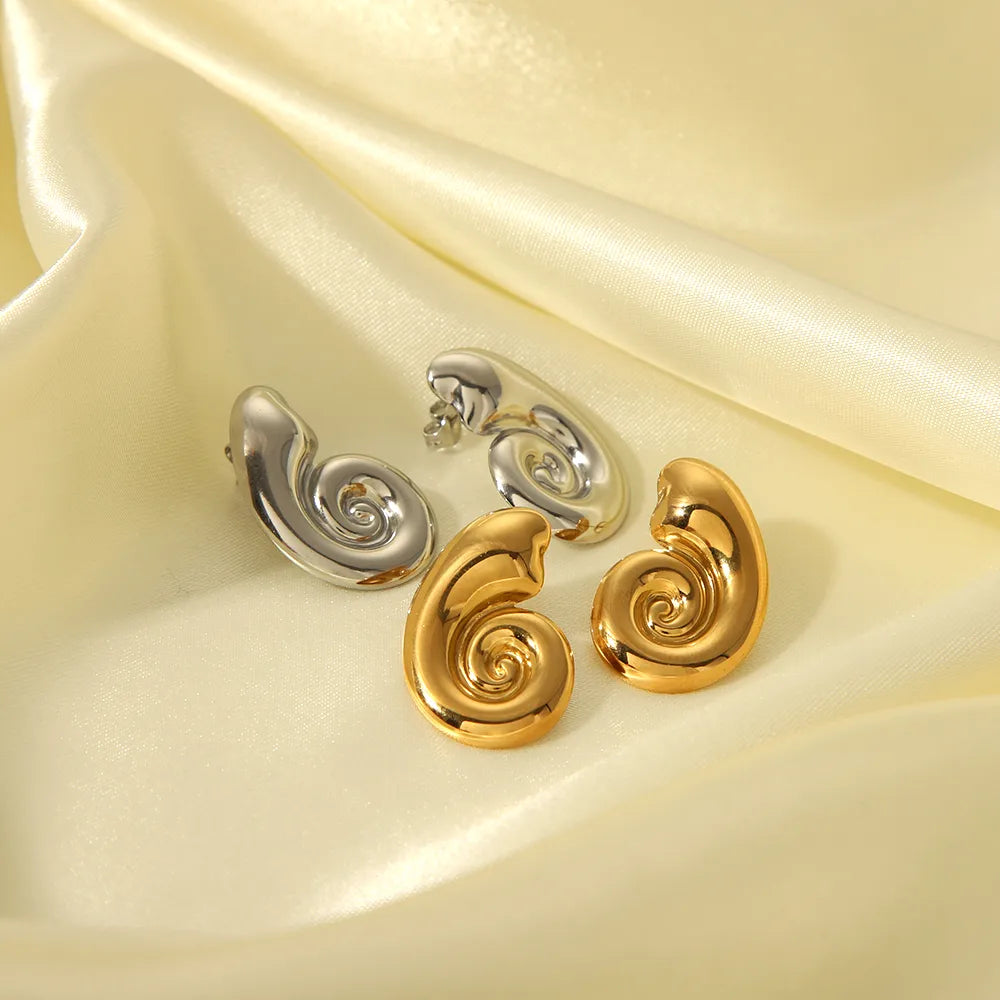 1 Pair IG Style French Style Conch Polishing Plating 304 Stainless Steel 18K Gold Plated Ear Studs