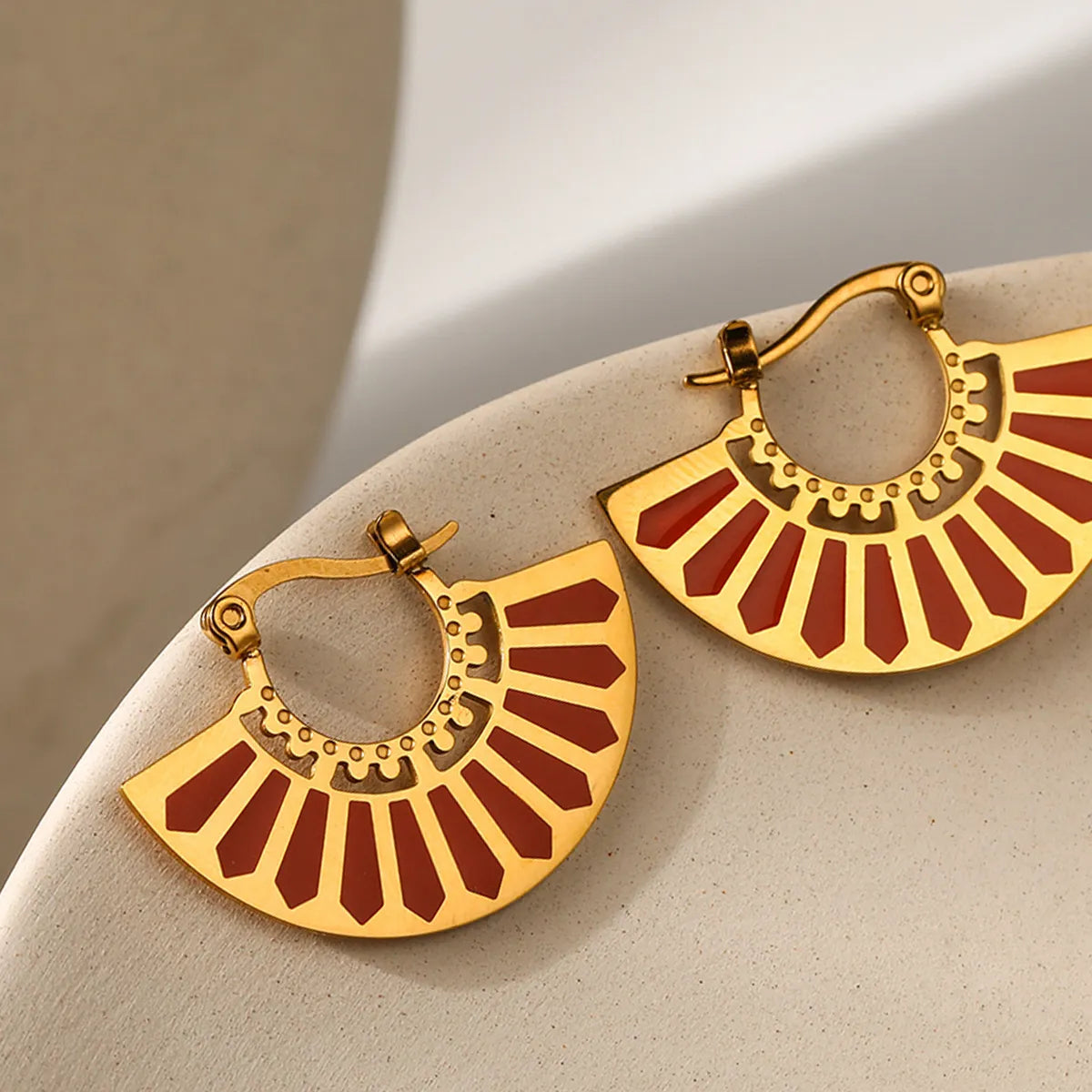 1 Pair Ig Style French Style Geometric Sector Enamel Plating Stainless Steel Titanium Steel 18k Gold Plated Earrings