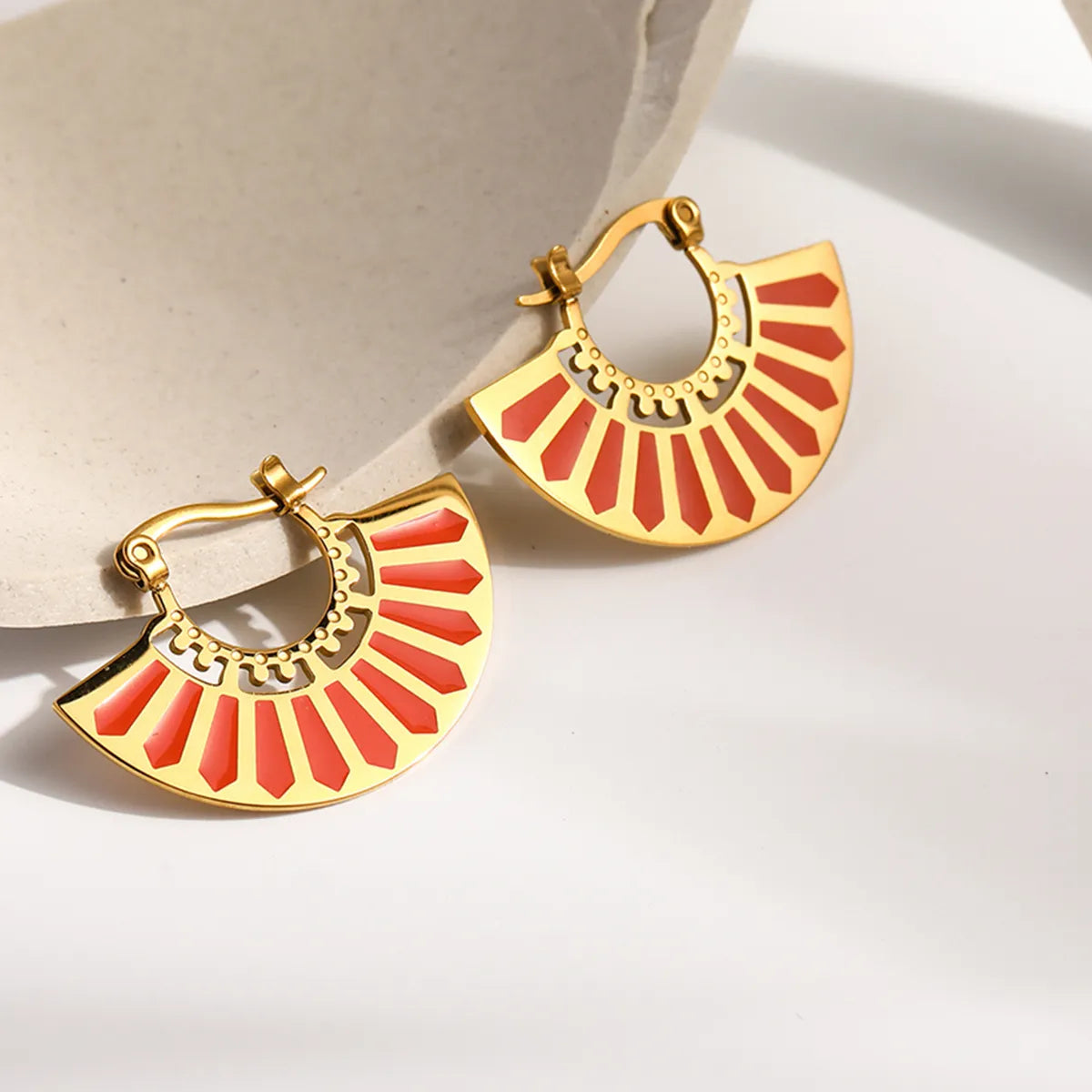 1 Pair Ig Style French Style Geometric Sector Enamel Plating Stainless Steel Titanium Steel 18k Gold Plated Earrings