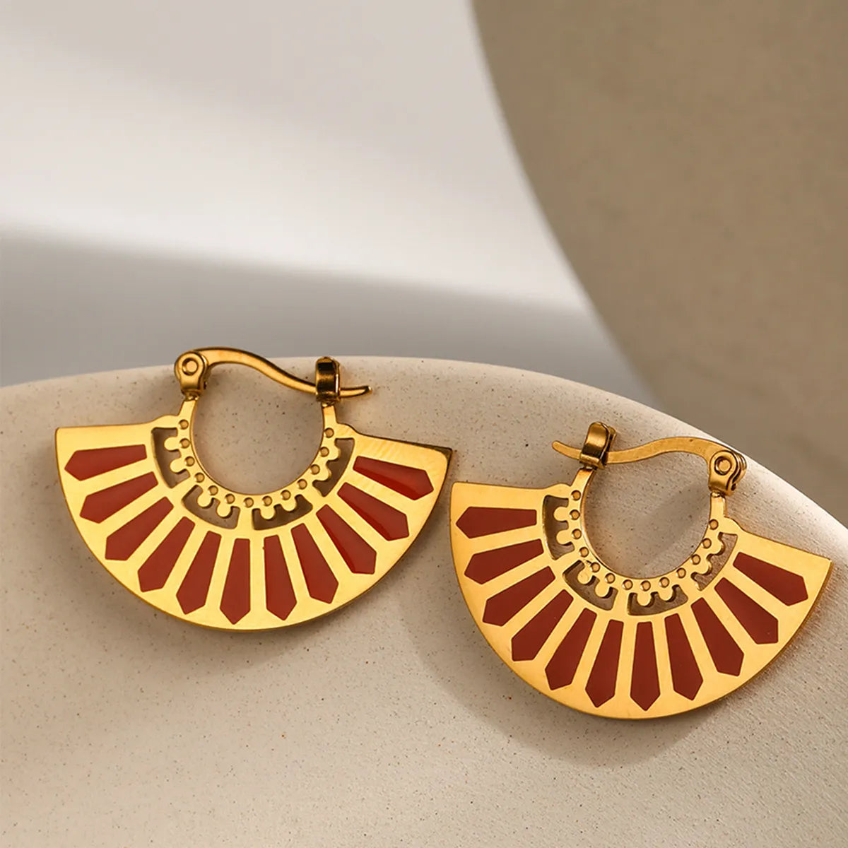 1 Pair Ig Style French Style Geometric Sector Enamel Plating Stainless Steel Titanium Steel 18k Gold Plated Earrings