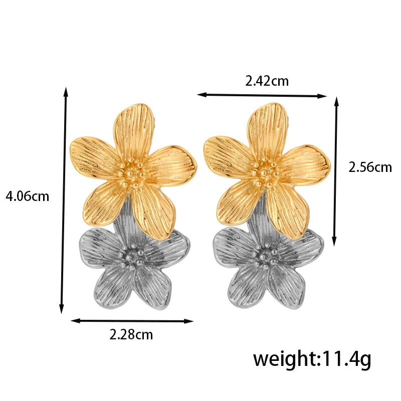 1 Pair IG Style French Style Modern Style C Shape Flower 304 Stainless Steel Drop Earrings