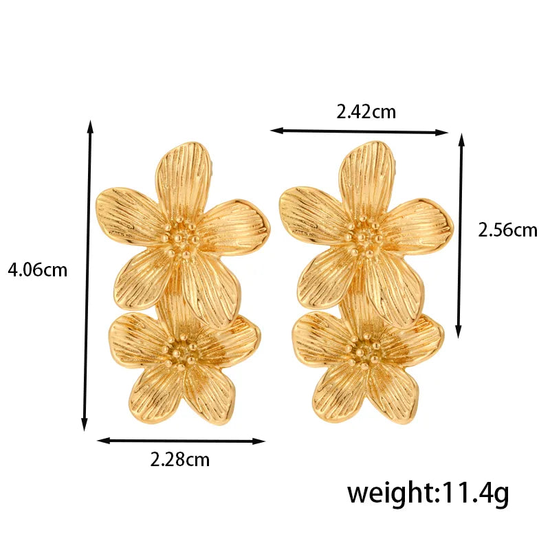 1 Pair IG Style French Style Modern Style C Shape Flower 304 Stainless Steel Drop Earrings