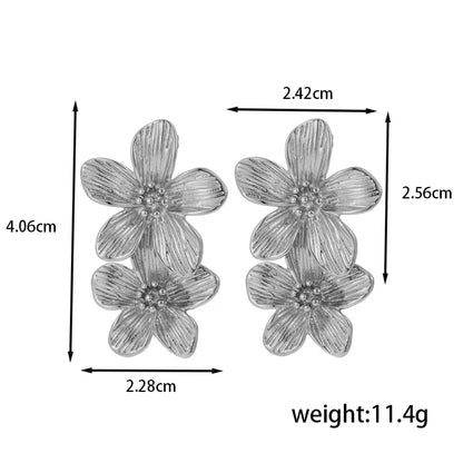 1 Pair IG Style French Style Modern Style C Shape Flower 304 Stainless Steel Drop Earrings