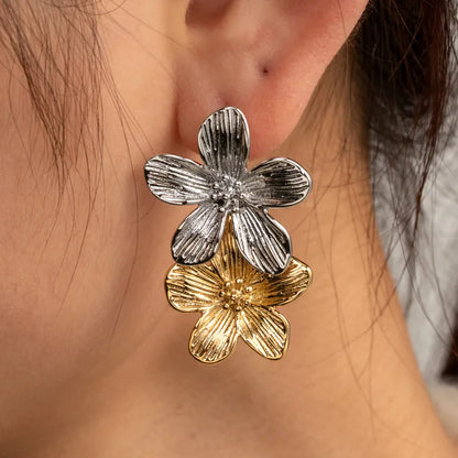 1 Pair IG Style French Style Modern Style C Shape Flower 304 Stainless Steel Drop Earrings