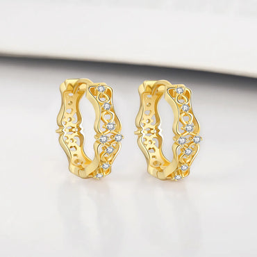 1 Pair IG Style French Style Modern Style Curve Hollow Out Inlay Sterling Silver Zircon Gold Plated Earrings