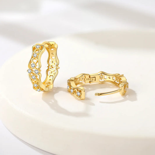 1 Pair IG Style French Style Modern Style Curve Hollow Out Inlay Sterling Silver Zircon Gold Plated Earrings