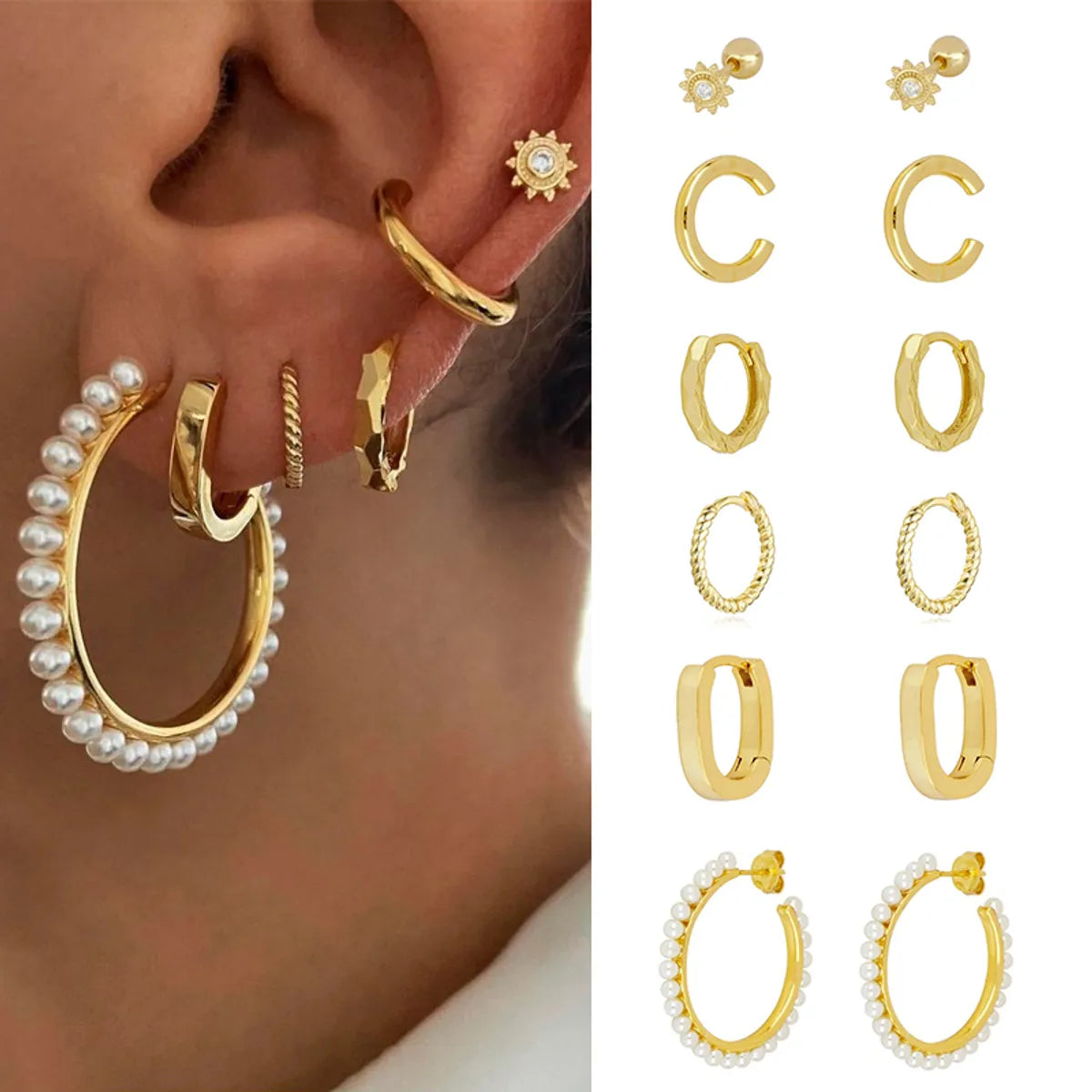 1 Pair Ig Style French Style Modern Style Round Plating Inlay Copper Pearl Zircon 18k Gold Plated Ear Cuffs Earrings Ear Studs