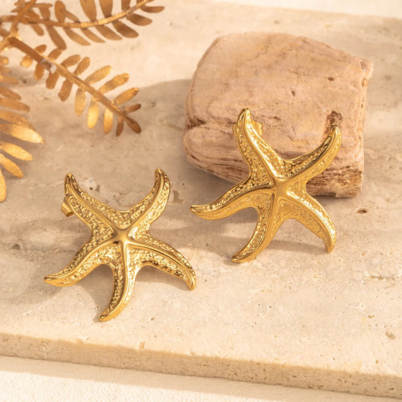 1 Pair IG Style French Style Moon Starfish 304 Stainless Steel Ear Studs