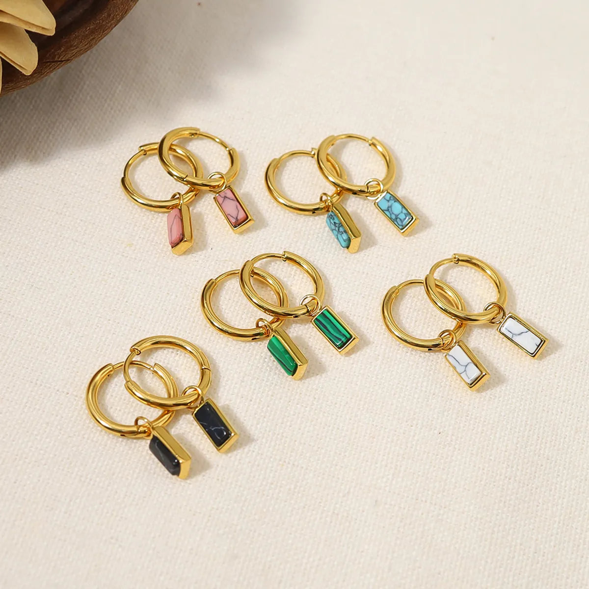 1 Pair Ig Style French Style Rectangle Plating Inlay Stainless Steel Titanium Steel Turquoise Zircon 18k Gold Plated Drop Earrings