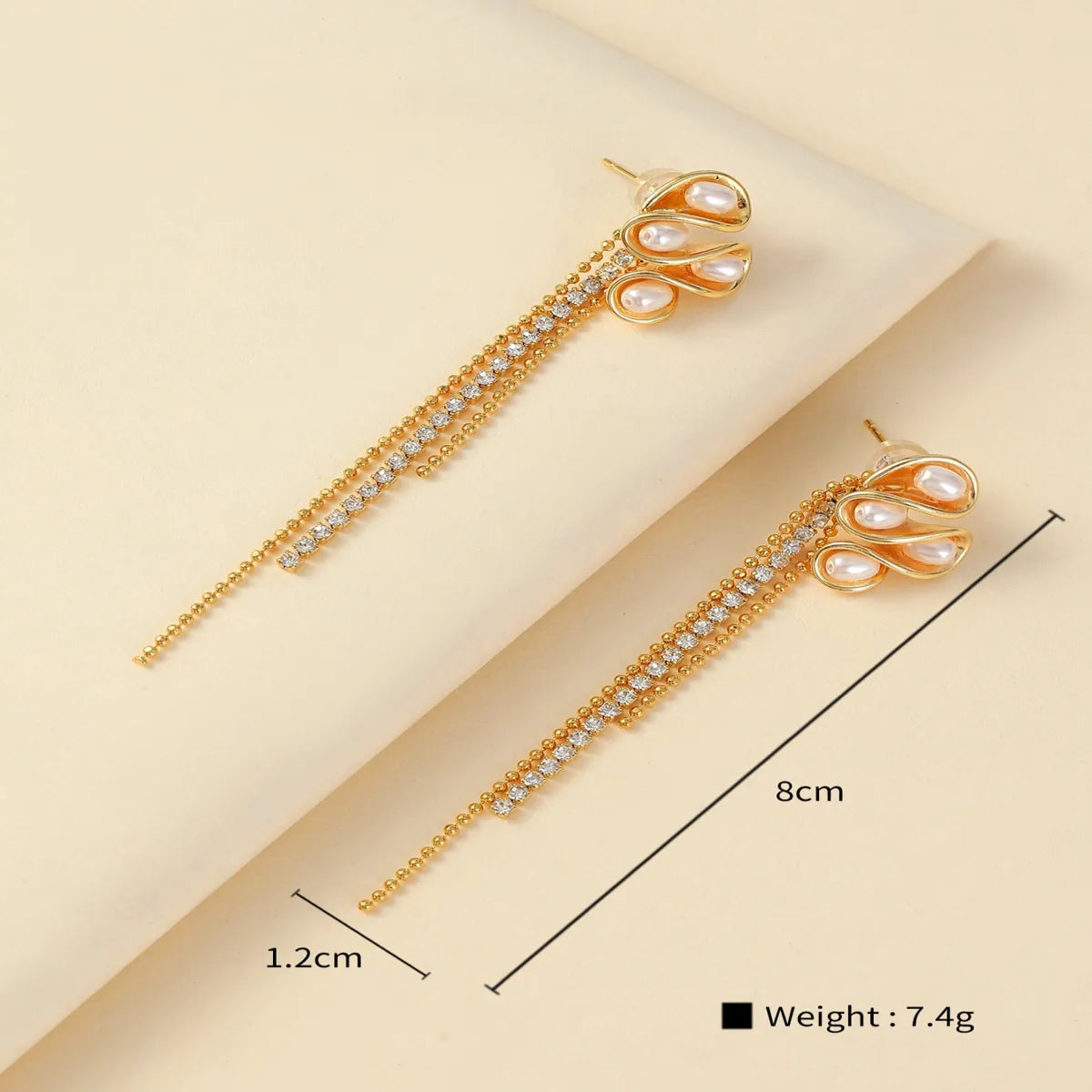 1 Pair IG Style French Style Rhombus Tassel Copper Artificial Pearls Zircon 18K Gold Plated Drop Earrings