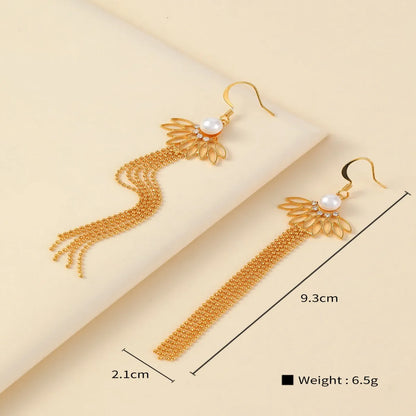 1 Pair IG Style French Style Rhombus Tassel Copper Artificial Pearls Zircon 18K Gold Plated Drop Earrings