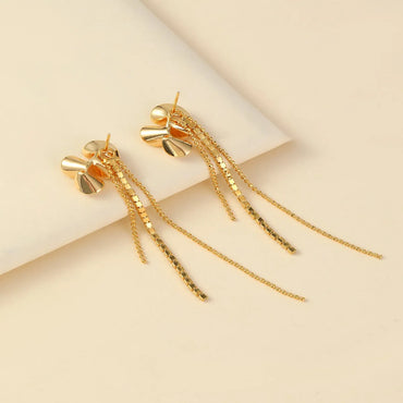 1 Pair IG Style French Style Rhombus Tassel Copper Artificial Pearls Zircon 18K Gold Plated Drop Earrings