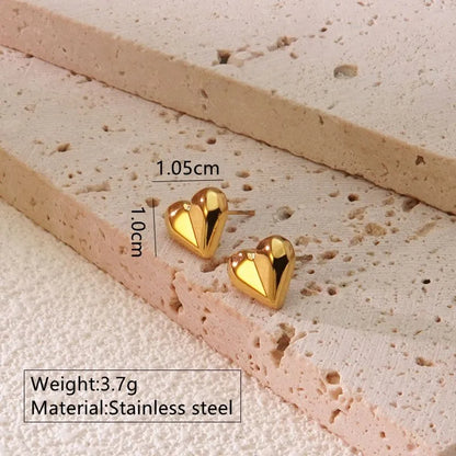 1 Pair IG Style French Style Simple Style Heart Shape 304 Stainless Steel 18K Gold Plated Ear Studs