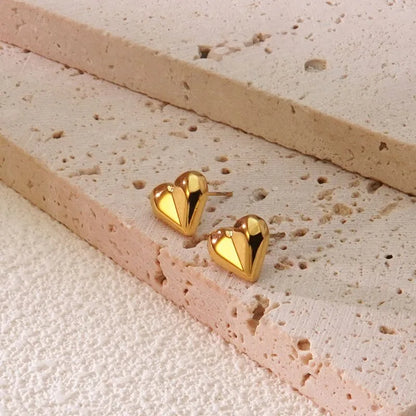 1 Pair IG Style French Style Simple Style Heart Shape 304 Stainless Steel 18K Gold Plated Ear Studs