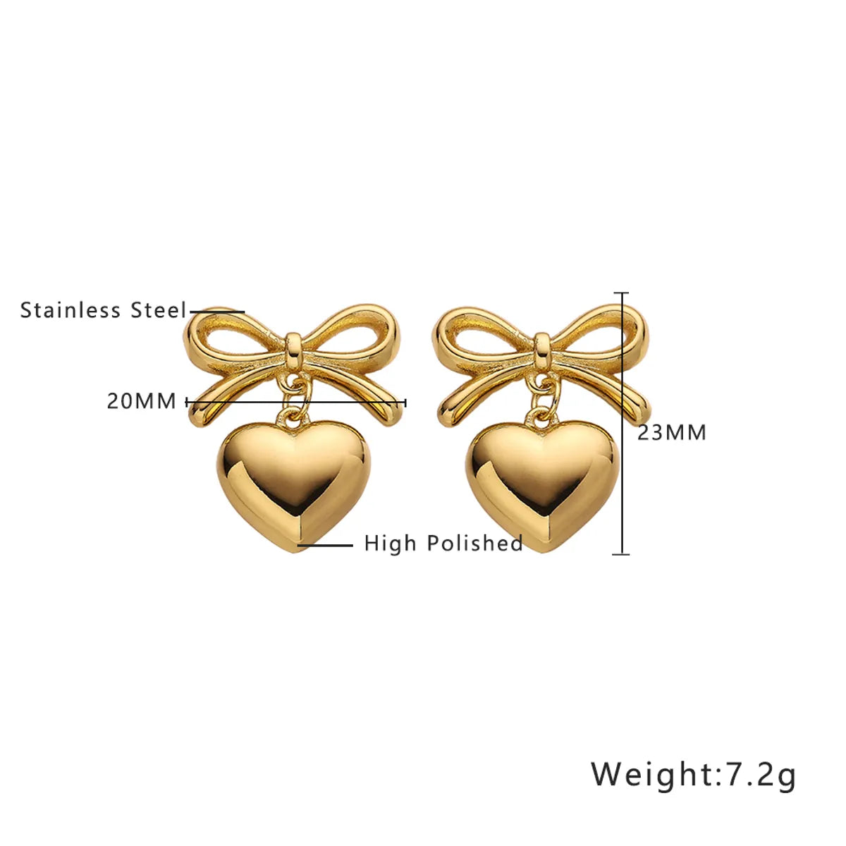 1 Pair IG Style French Style Simple Style Heart Shape Pearl Bow Knot Plating Inlay 304 Stainless Steel Titanium Steel Artificial Pearls 18K Gold Plated Drop Earrings Ear Studs