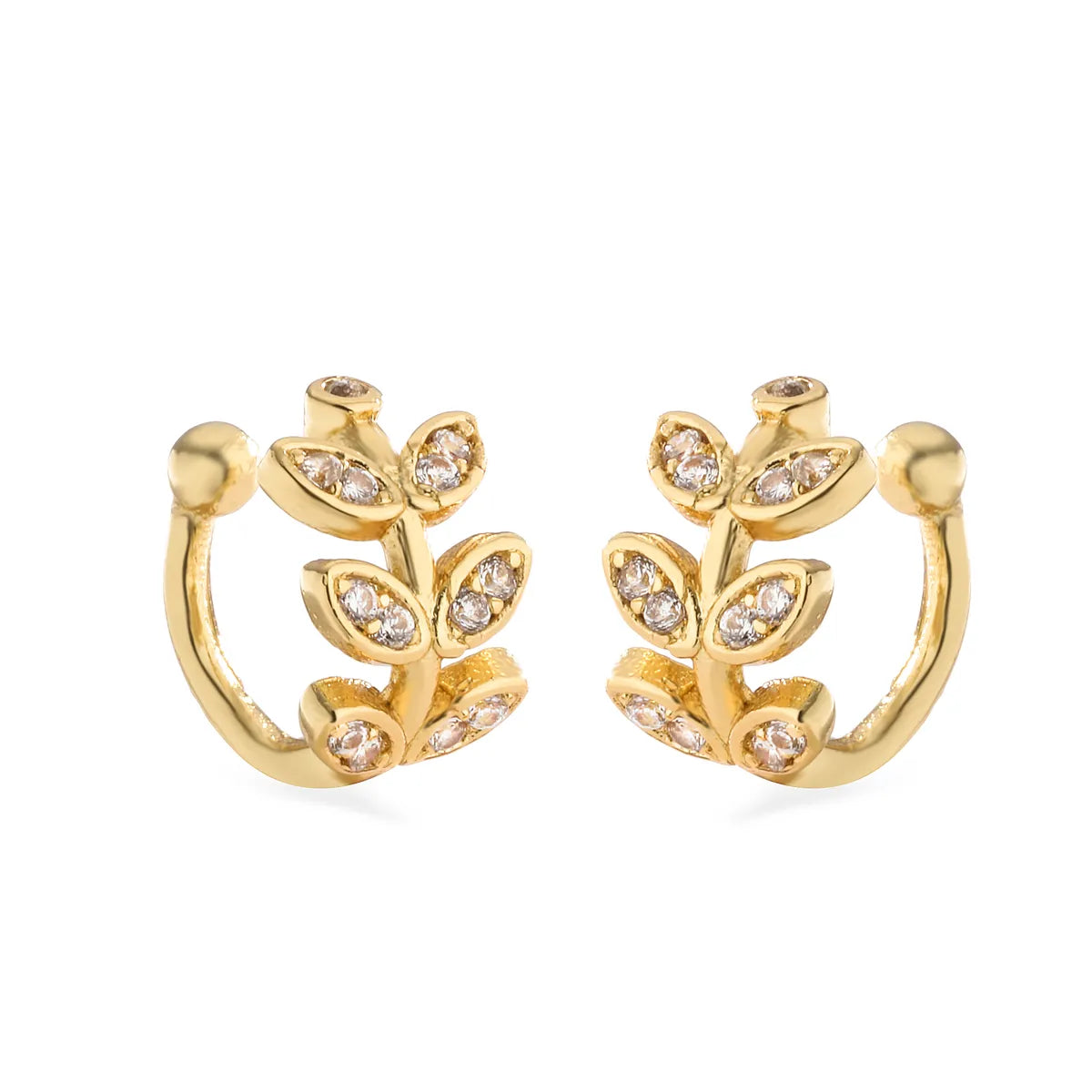 1 Pair Ig Style French Style Simple Style Leaves Twist Plating Inlay Copper Zircon 18k Gold Plated Ear Cuffs