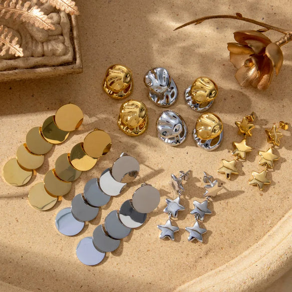 1 Pair IG Style French Style Simple Style Pentagram Round 304 Stainless Steel Drop Earrings Ear Studs