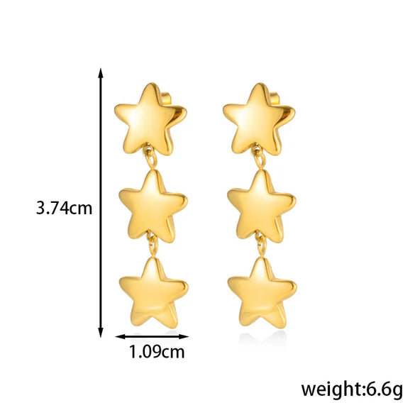 1 Pair IG Style French Style Simple Style Pentagram Round 304 Stainless Steel Drop Earrings Ear Studs