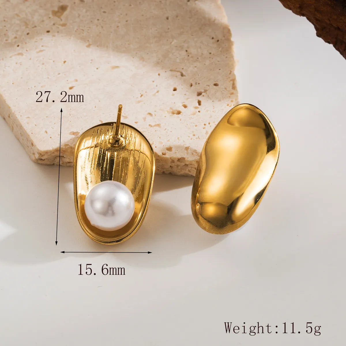 1 Pair IG Style French Style Simple Style Solid Color Plating Inlay 304 Stainless Steel Artificial Pearls 18K Gold Plated Ear Studs