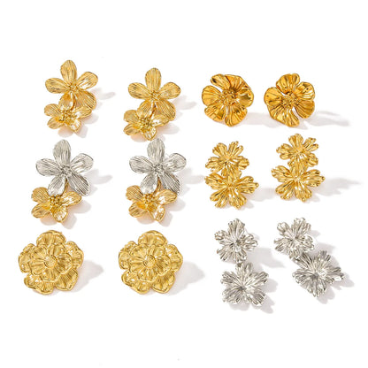 1 Pair IG Style French Style Sweet Flower Petal 304 Stainless Steel 18K Gold Plated White Gold Plated Ear Studs