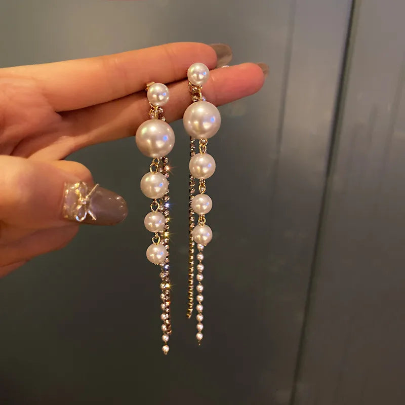 1 Pair Ig Style French Style Tassel Inlay Imitation Pearl Alloy Artificial Pearls Drop Earrings