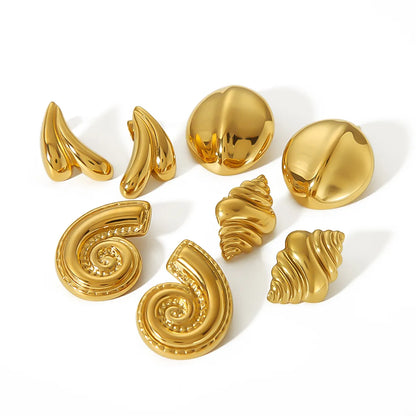 1 Pair IG Style Geometric Conch Croissant Polishing Plating 304 Stainless Steel 18K Gold Plated Ear Studs