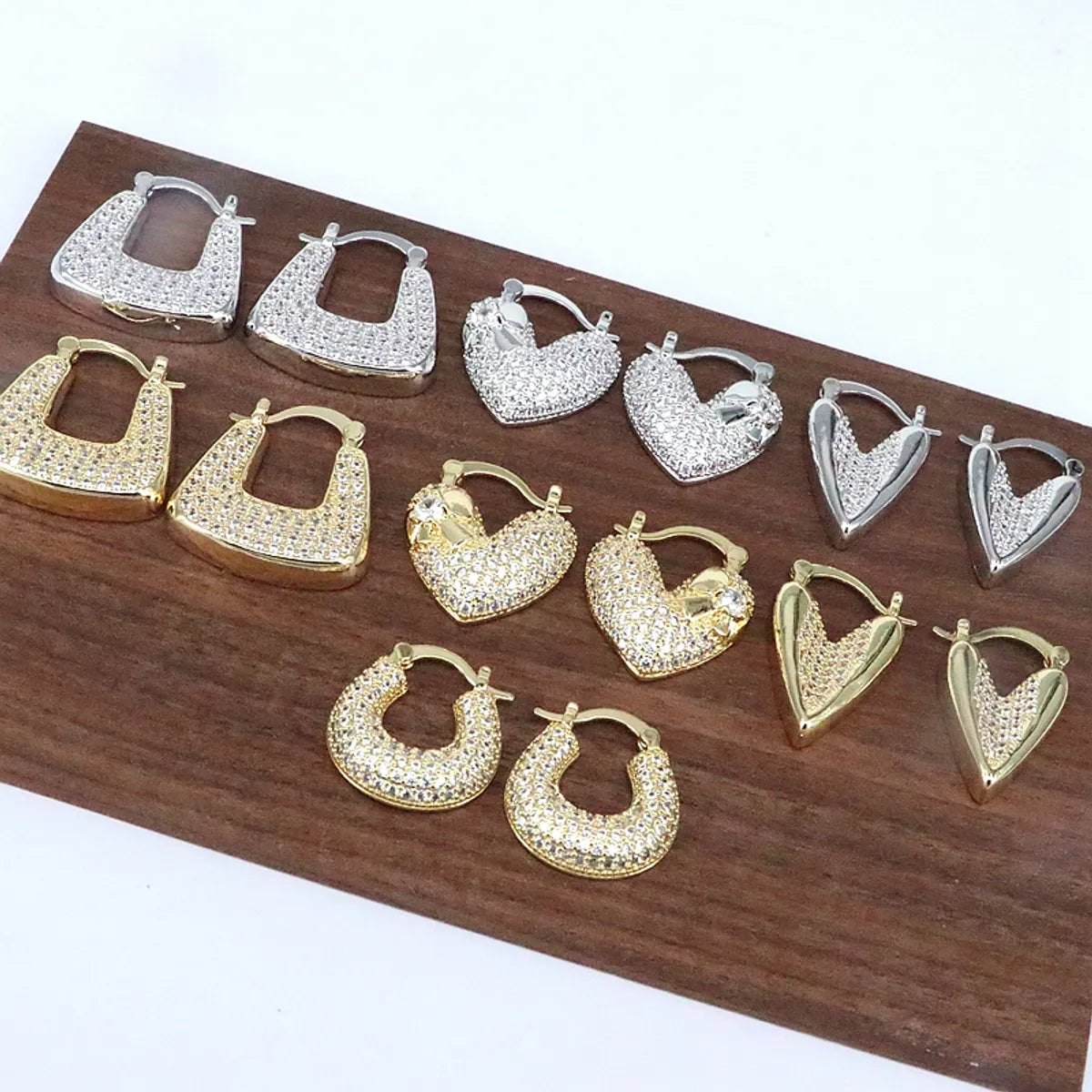 1 Pair Ig Style Geometric Heart Shape Plating Inlay Copper Zircon 18k Gold Plated Earrings