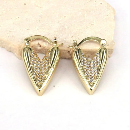 1 Pair Ig Style Geometric Heart Shape Plating Inlay Copper Zircon 18k Gold Plated Earrings