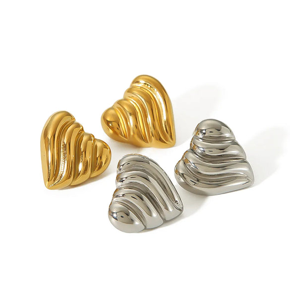 1 Pair IG Style Geometric Heart Shape Polishing Plating 304 Stainless Steel 18K Gold Plated Ear Studs