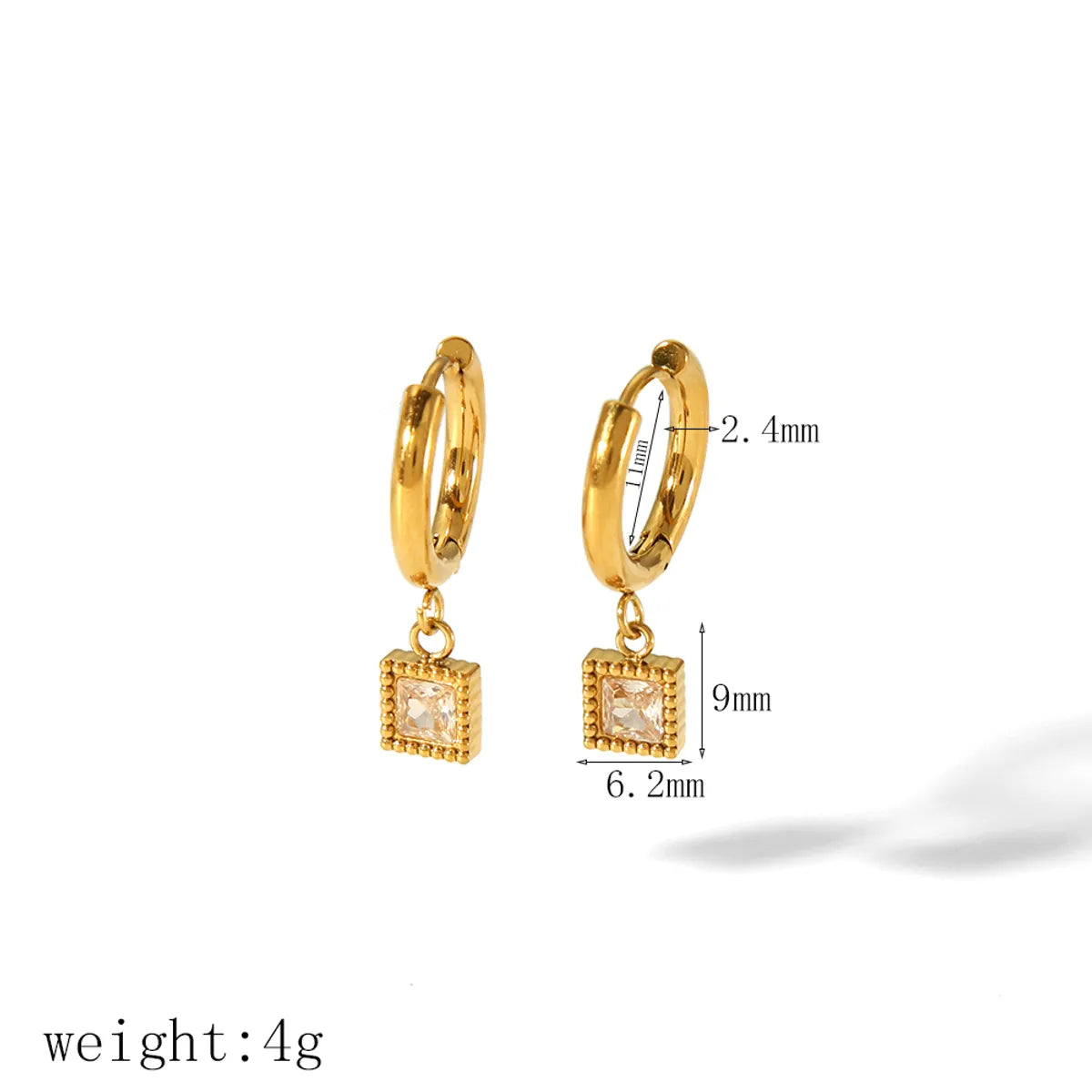 1 Pair IG Style Geometric Inlay 304 Stainless Steel Zircon 18K Gold Plated Drop Earrings