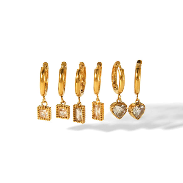 1 Pair IG Style Geometric Inlay 304 Stainless Steel Zircon 18K Gold Plated Drop Earrings